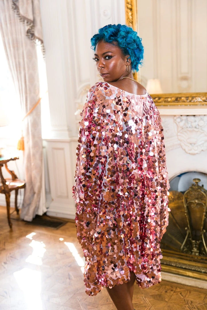 Fringe Co Caftan Club Collection Rose Gold Paillette Sequin Short Caftan 4 Fringe Co Caftan Club Collection Rose Gold Paillette Sequin Short Caftan