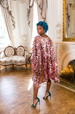 Fringe Co Caftan Club Collection Rose Gold Paillette Sequin Short Caftan 15 Fringe Co Caftan Club Collection Rose Gold Paillette Sequin Short Caftan