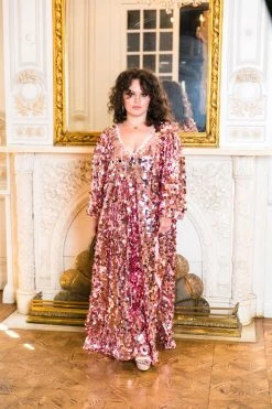 Fringe Co Caftan Club Collection Rose Gold Paillette Sequin Long Caftan