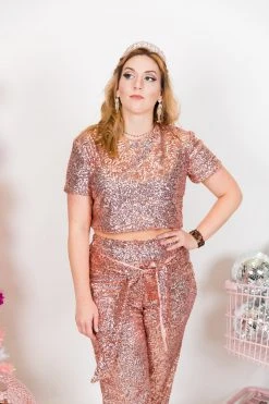 Fringe Co Rose Gold High Waisted Sequin Pants Sequin Collection 28 Fringe Co Rose Gold High Waisted Sequin Pants Sequin Collection