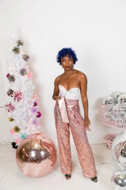 Fringe Co Rose Gold High Waisted Sequin Pants Sequin Collection