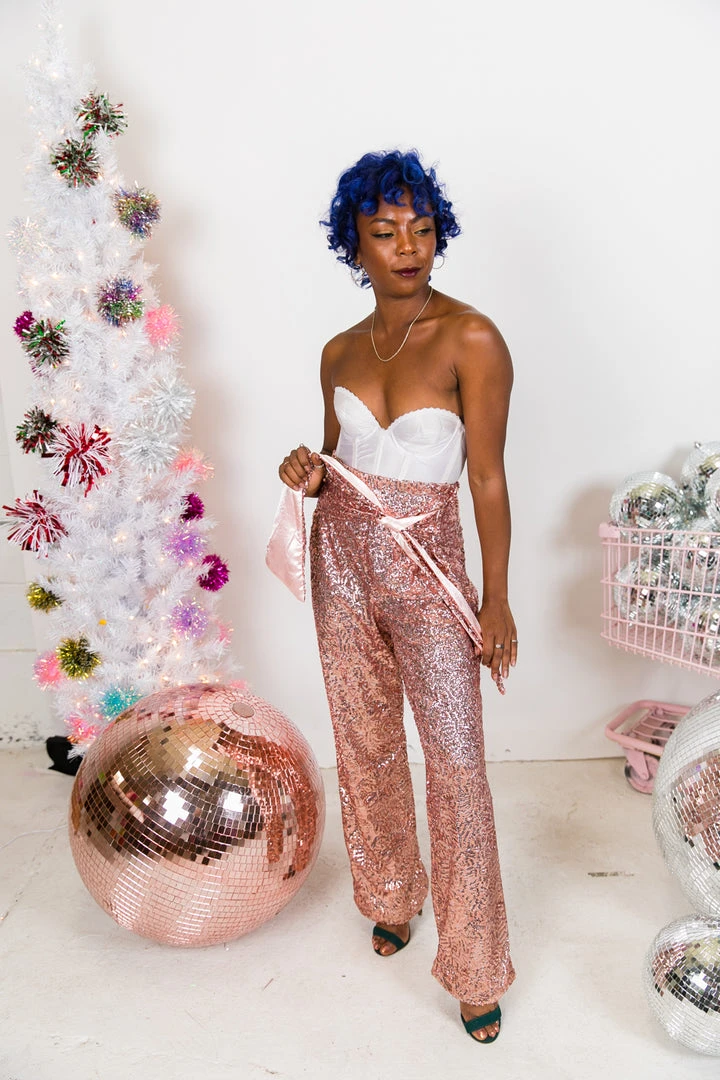 Fringe Co Rose Gold High Waisted Sequin Pants Sequin Collection 9 Fringe Co Rose Gold High Waisted Sequin Pants Sequin Collection