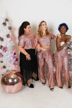 Fringe Co Rose Gold High Waisted Sequin Pants Sequin Collection 26 Fringe Co Rose Gold High Waisted Sequin Pants Sequin Collection