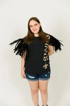 Fringe Co Saints Feather Sleeve Party Tee