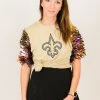 Fringe Co Party Tees Saints Purple Holographic Sword Sequin Party Tee
