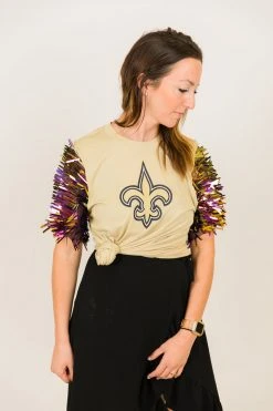 Fringe Co Party Tees Saints Purple Holographic Sword Sequin Party Tee