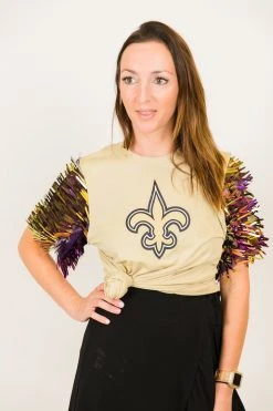 Fringe Co Party Tees Saints Purple Holographic Sword Sequin Party Tee