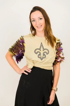 Fringe Co Party Tees Saints Purple Holographic Sword Sequin Party Tee