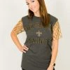 Fringe Co Saints Gold Diamond Sequin Sleeve Party Tee