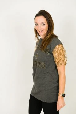 Fringe Co Saints Gold Diamond Sequin Sleeve Party Tee