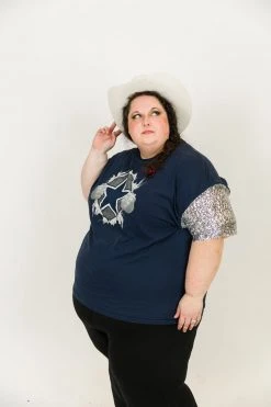 Fringe Co Party Tees Dallas Cowboys Silver Sequin Sleeve Party Tee