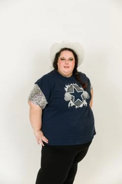 Fringe Co Party Tees Dallas Cowboys Silver Sequin Sleeve Party Tee