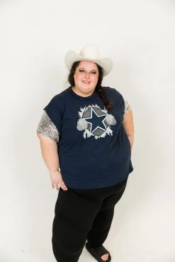 Fringe Co Party Tees Dallas Cowboys Silver Sequin Sleeve Party Tee