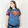 Fringe Co Superman Blue Iridescent Sequin Sleeve Party Tee