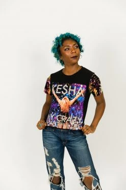 Fringe Co Kesha Purple Holographic Sequin Sleeve Party Tee Party Tees