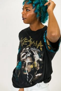 Fringe Co Party Tees Kesha Blue And Gold Sequin Sleeve Party Tee