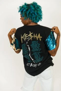 Fringe Co Party Tees Kesha Blue And Gold Sequin Sleeve Party Tee
