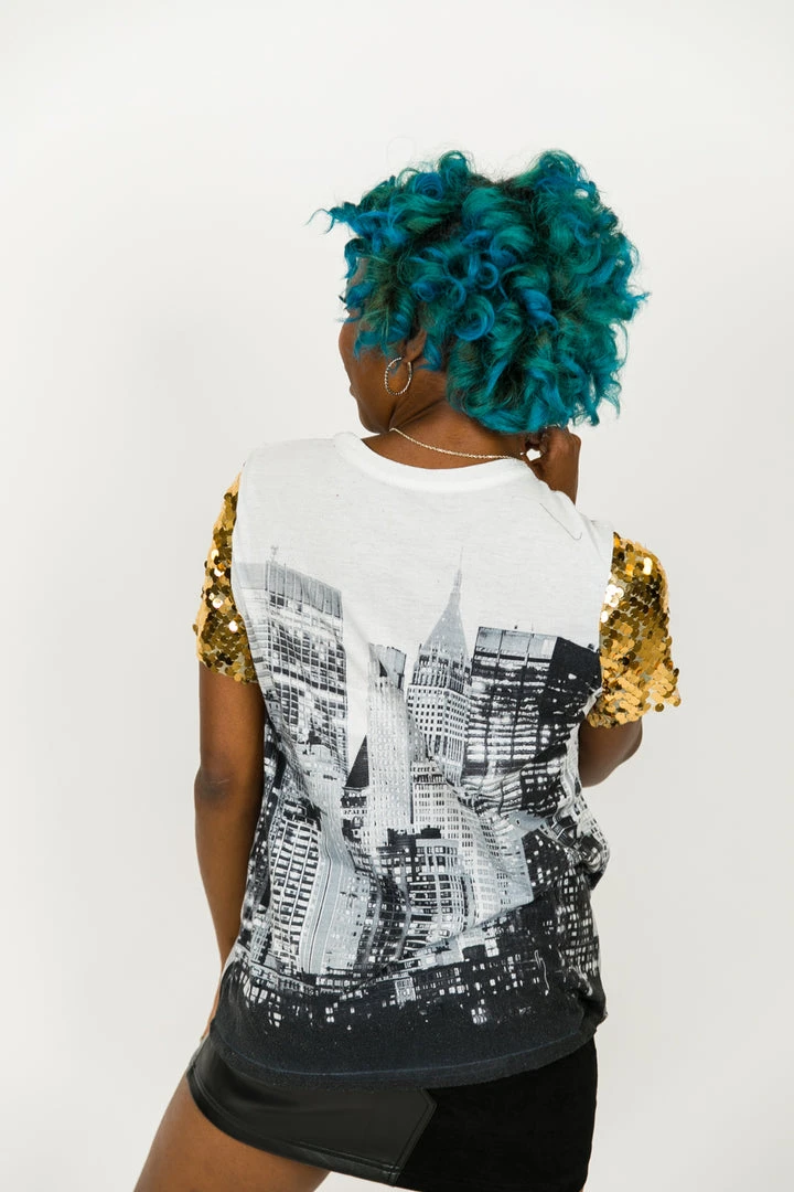 Fringe Co Party Tees Biggie Brooklyn Gold Sequin Sleeve Party Tee 4 Fringe Co Party Tees Biggie Brooklyn Gold Sequin Sleeve Party Tee