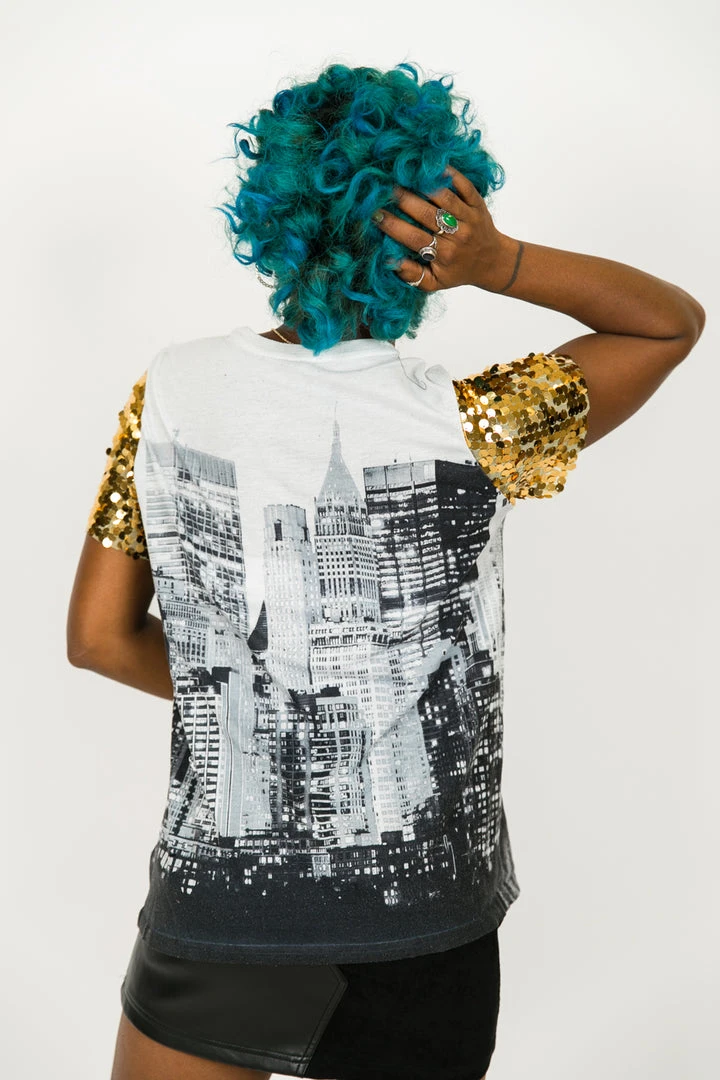Fringe Co Party Tees Biggie Brooklyn Gold Sequin Sleeve Party Tee 5 Fringe Co Party Tees Biggie Brooklyn Gold Sequin Sleeve Party Tee