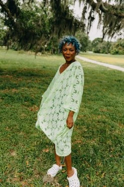 Fringe Co Neon Green Floral Embroidered Short Caftan Caftan Club Collection