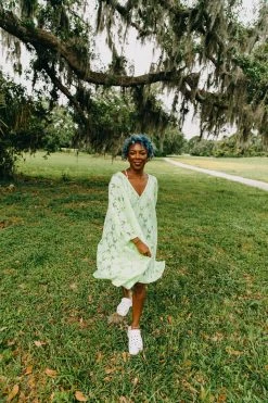 Fringe Co Neon Green Floral Embroidered Short Caftan Caftan Club Collection