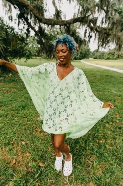 Fringe Co Neon Green Floral Embroidered Short Caftan Caftan Club Collection