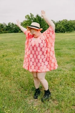 Fringe Co Caftan Club Collection Neon Pink Floral Embroidered Short Caftan