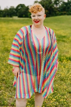 Fringe Co Caftan Club Collection Rainbow Mesh Short Caftan