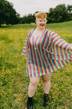 Fringe Co Caftan Club Collection Rainbow Mesh Short Caftan