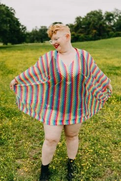 Fringe Co Caftan Club Collection Rainbow Mesh Short Caftan