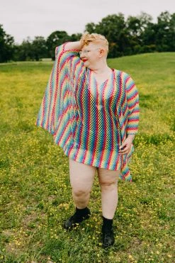 Fringe Co Caftan Club Collection Rainbow Mesh Short Caftan