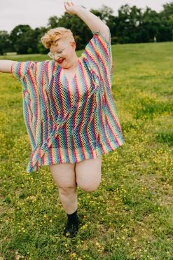 Fringe Co Caftan Club Collection Rainbow Mesh Short Caftan