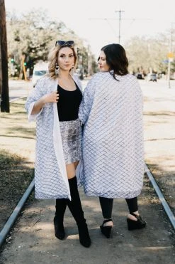 Fringe Co Silver Sequin Diamond Duster Sequin Duster Jackets