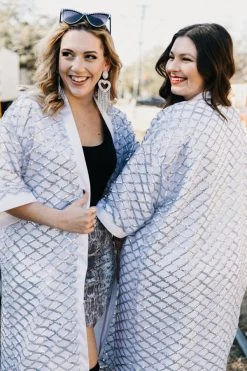 Fringe Co Silver Sequin Diamond Duster Sequin Duster Jackets