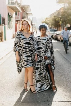 Fringe Co Silver Sequin Embroidered Short Caftan