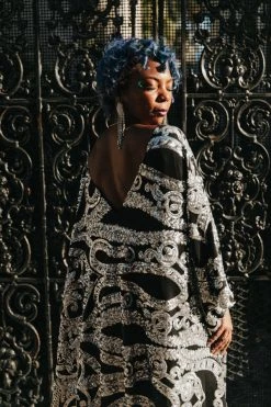 Fringe Co Silver Sequin Embroidered Long Caftan Caftan Club Collection