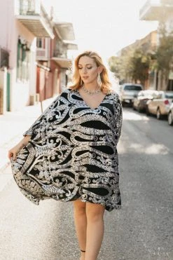 Fringe Co Silver Sequin Embroidered Short Caftan