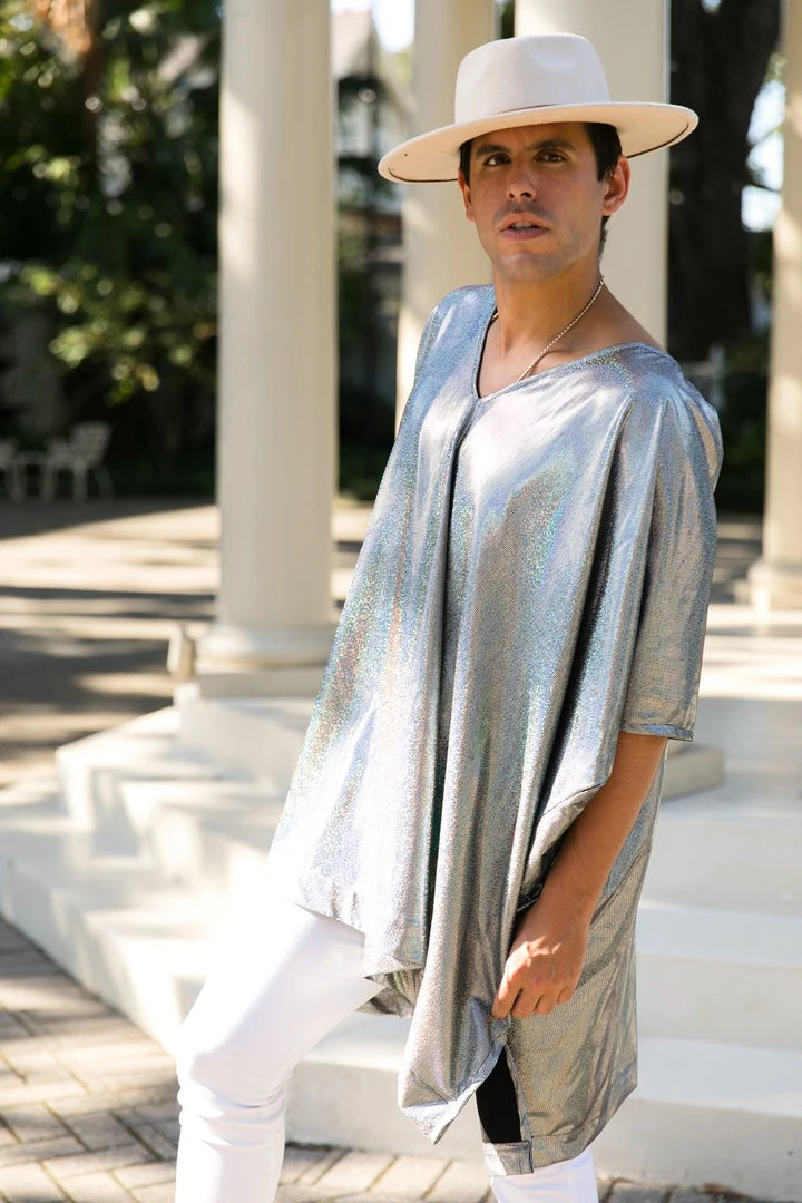 Fringe Co Caftan Club Collection Silver Holographic Short Caftan 2 Fringe Co Caftan Club Collection Silver Holographic Short Caftan