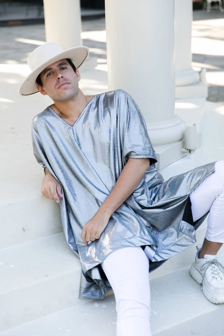 Fringe Co Caftan Club Collection Silver Holographic Short Caftan 1 Fringe Co Caftan Club Collection Silver Holographic Short Caftan