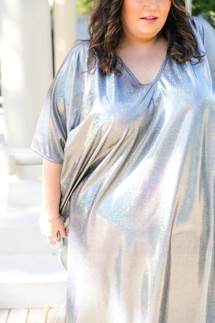 Fringe Co Caftan Club Collection Silver Holographic Long Caftan 3 Fringe Co Caftan Club Collection Silver Holographic Long Caftan