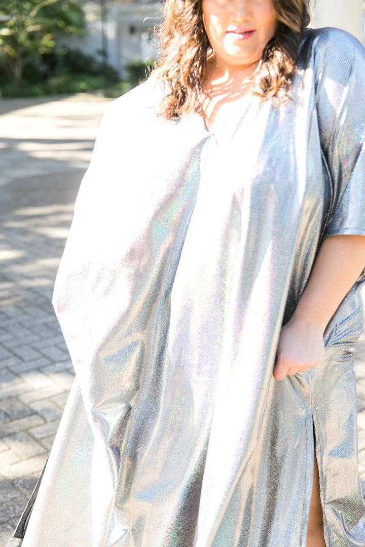 Fringe Co Caftan Club Collection Silver Holographic Long Caftan 6 Fringe Co Caftan Club Collection Silver Holographic Long Caftan