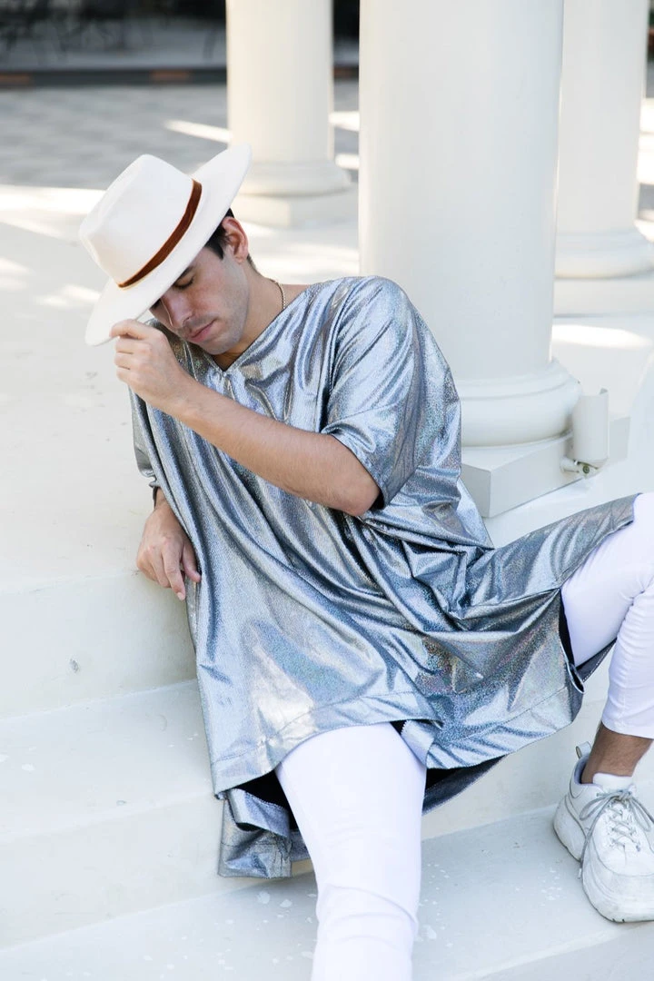 Fringe Co Caftan Club Collection Silver Holographic Short Caftan 5 Fringe Co Caftan Club Collection Silver Holographic Short Caftan
