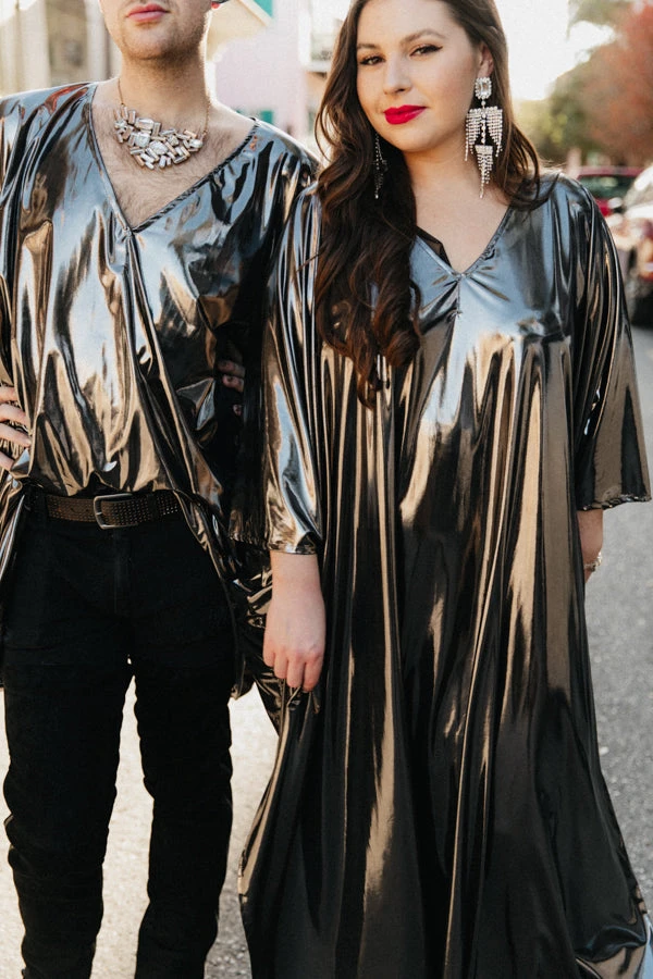 Fringe Co Silver Metallic Lame Long Caftan Caftan Club Collection 10 Fringe Co Silver Metallic Lame Long Caftan Caftan Club Collection