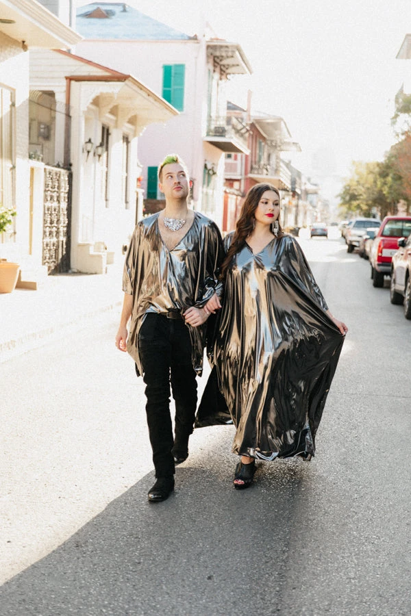 Fringe Co Silver Metallic Lame Long Caftan Caftan Club Collection 12 Fringe Co Silver Metallic Lame Long Caftan Caftan Club Collection