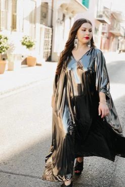 Fringe Co Silver Metallic Lame Long Caftan Caftan Club Collection