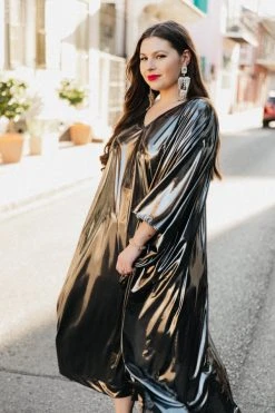 Fringe Co Silver Metallic Lame Long Caftan Caftan Club Collection 17 Fringe Co Silver Metallic Lame Long Caftan Caftan Club Collection