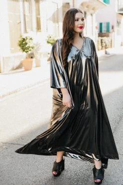 Fringe Co Silver Metallic Lame Long Caftan Caftan Club Collection