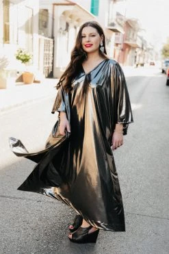 Fringe Co Silver Metallic Lame Long Caftan Caftan Club Collection 22 Fringe Co Silver Metallic Lame Long Caftan Caftan Club Collection