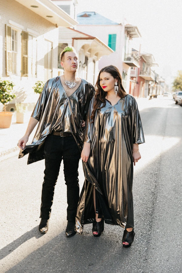 Fringe Co Silver Metallic Lame Long Caftan Caftan Club Collection 3 Fringe Co Silver Metallic Lame Long Caftan Caftan Club Collection