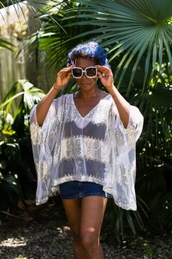 Fringe Co Silver Sheer Stripe Sequin Tunic Caftan Club Collection